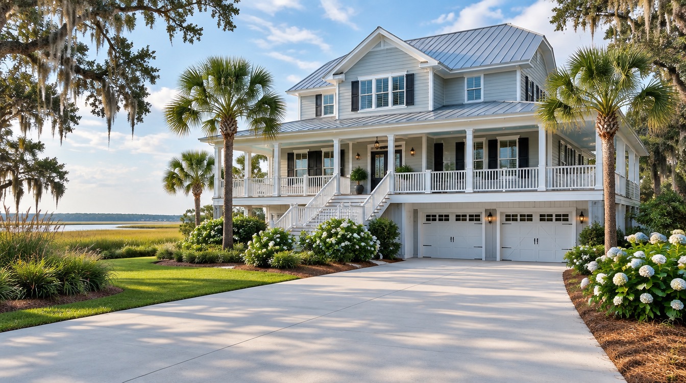 Illustration: the same coastal home after soft washing and driveway cleaning